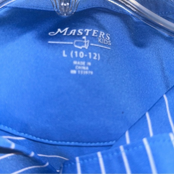 Masters Kids Youth Performance Tech blue stripe Polo Golf Shirt Large 10/12 - Picture 3 of 4